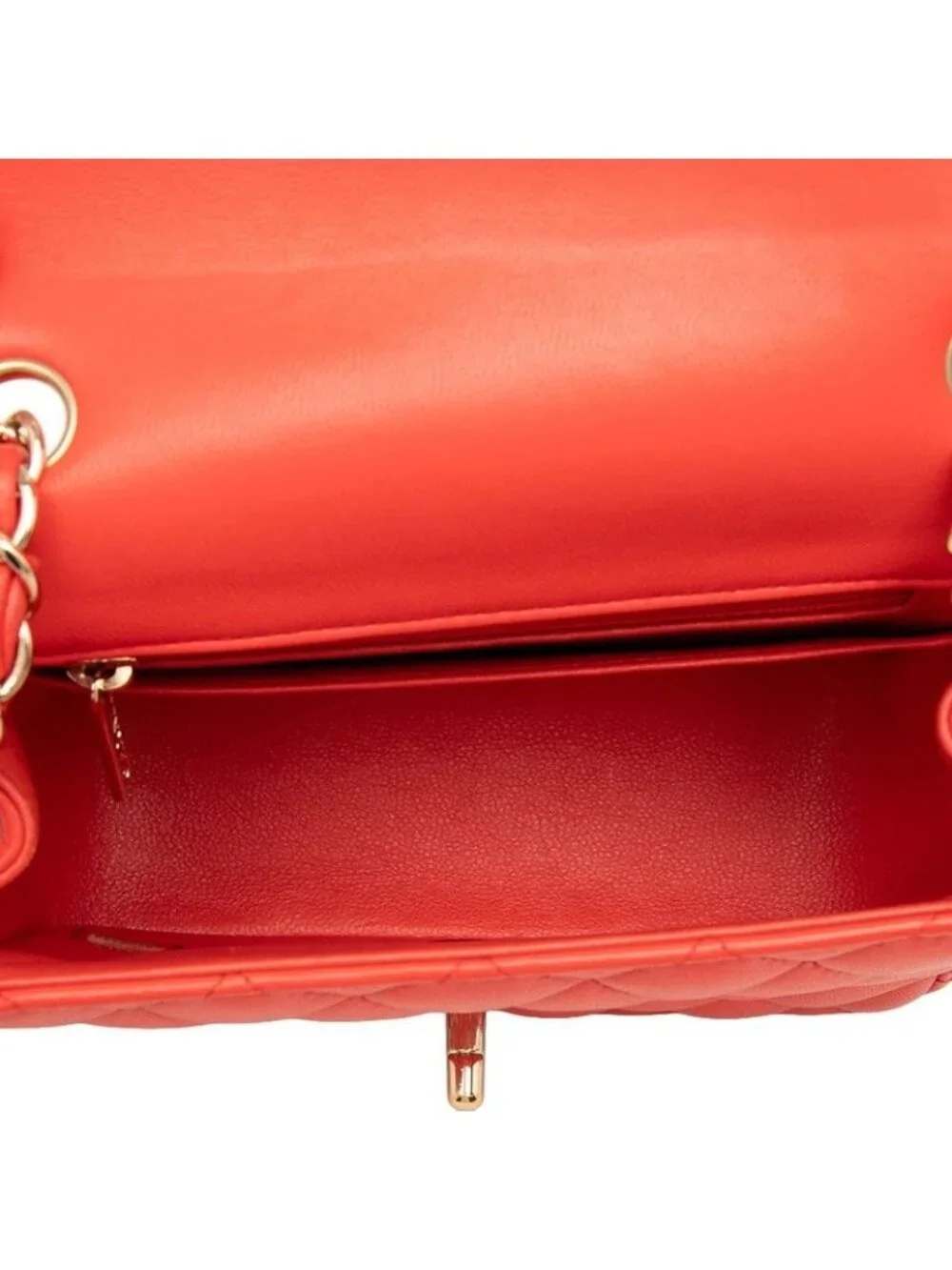 Chanel Mini Quilted 17 CC Logo Chain Shoulder Bag Red Gold Lambskin